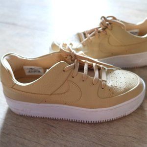 Nike Air Force 1 Light Tan Platform Leather Sneakers Size 8